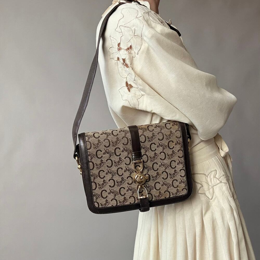 Vintage Celine C Sulky Horse Carriage Shoulder Bag - 70s